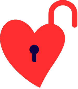 Icone de cadenas ouvert en forme de coeur rouge sur fond blanc.