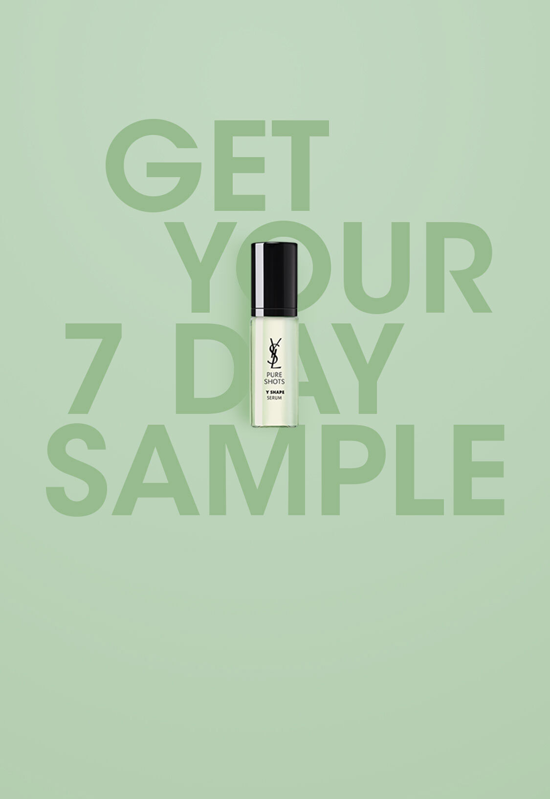 A promotional image encouraging viewers to get a 7-day sample of a product, featuring a small bottle on a pale green background.