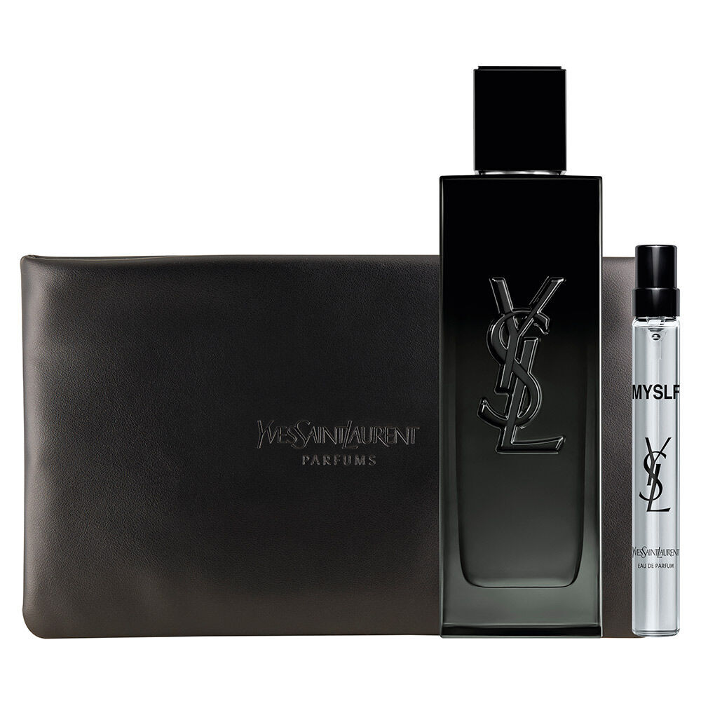 MYSLF Eau de Parfum feestset met parfumfles, reisformaat en couture-zakje in een YSL-doos.