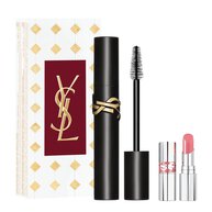 Coffret cadeau YSL Lash Clash : mascara noir, mini rouge a levres rose et ecrin de fete.