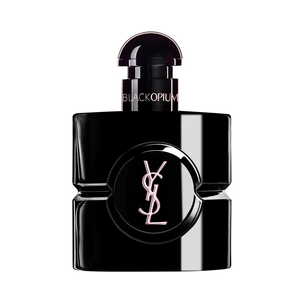 Black Opium Le Parfum-flacon in glanzend zwart lak met een zwarte kern en YSL-logo.