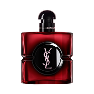 Black Opium Over Red-flacon in dieprode lak met een zwart hart en het YSL-logo.