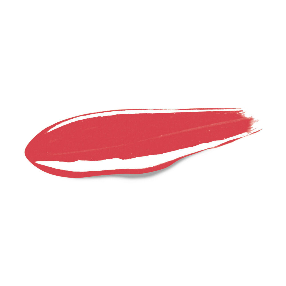 Un trait net, horizontal et rectangulaire de rouge a levres liquide YSL ultra-brillant, a la texture vinyl, sur un fond blanc immacule.