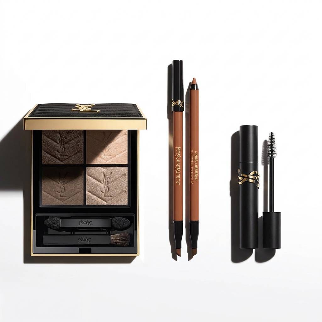 YSL oogmake-upproducten op een witte achtergrond
