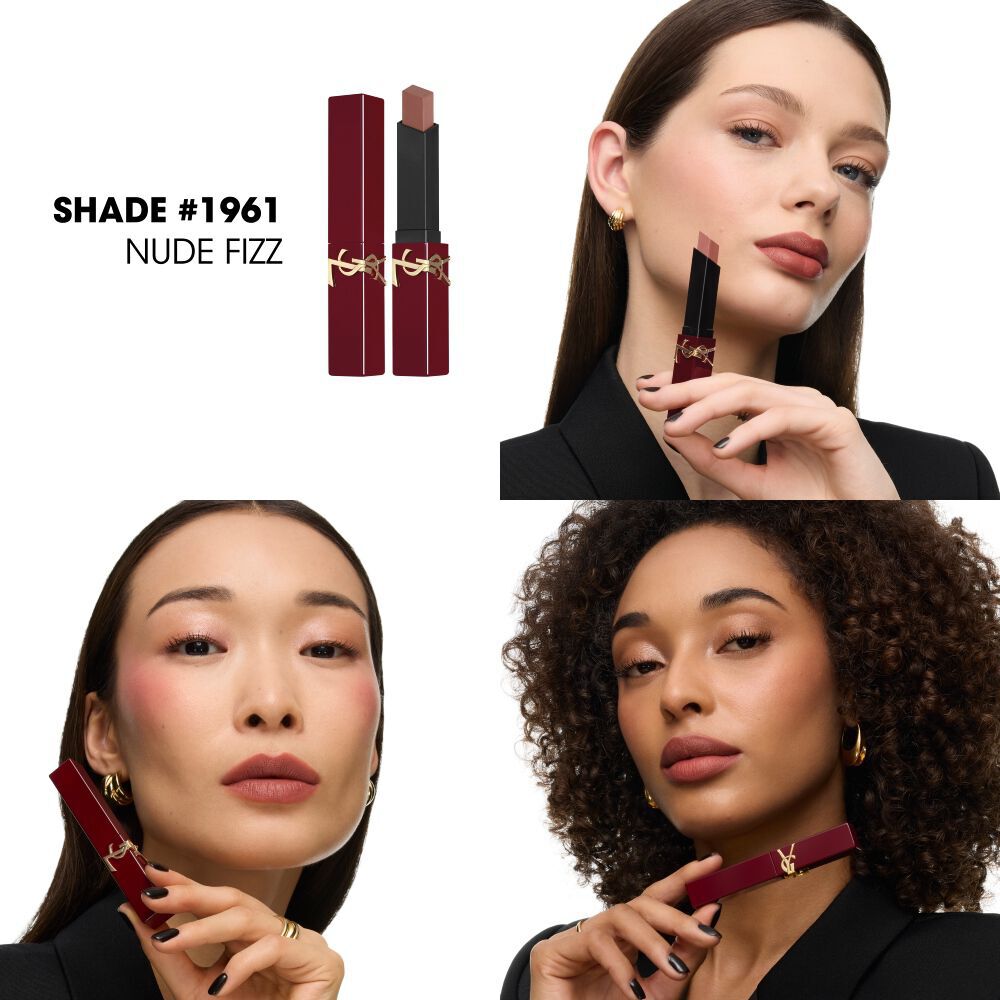 Des mannequins audacieux posent avec le rouge a levres YSL The Slim Collector dans la teinte nude #1961.